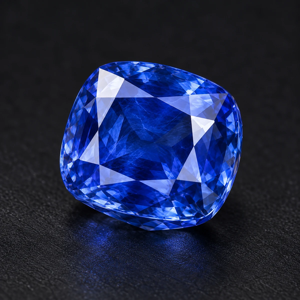 The same Kashmir-blue cushion-cut sapphire in three-quarter view