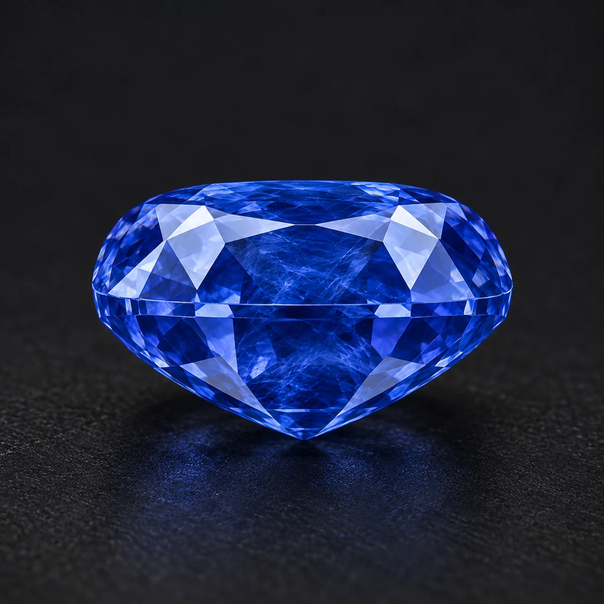 Side profile of the Kashmir-blue sapphire showing its pavilion