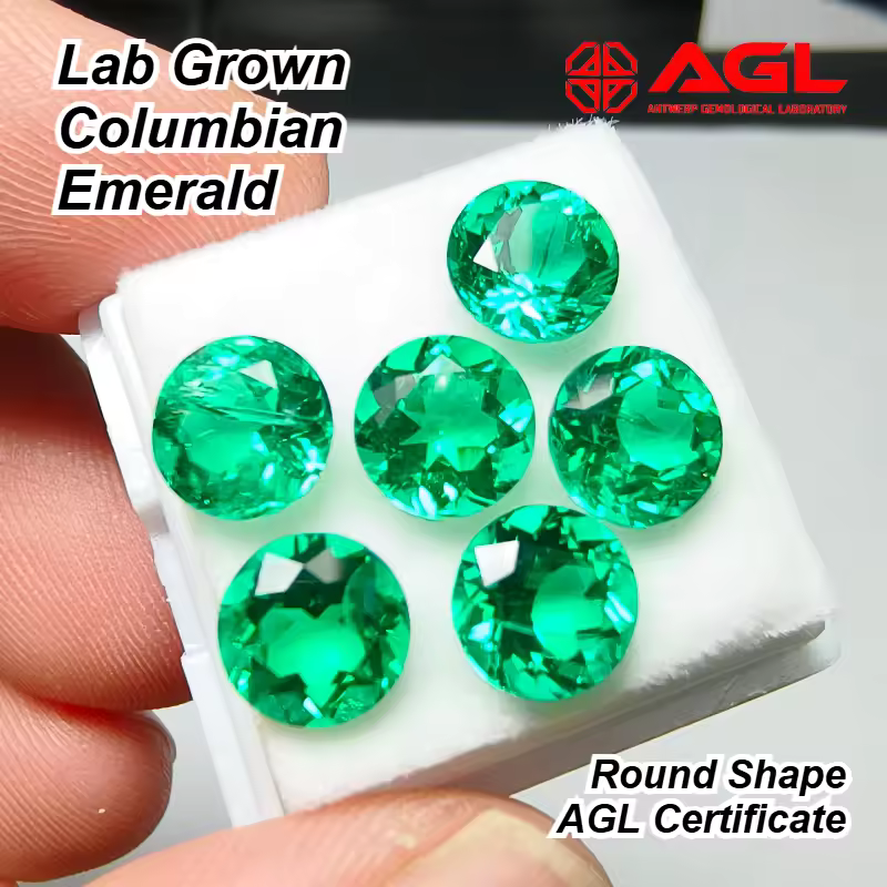 High Quality Lab Grown Columbian Emerald Hand-cut Charms Gemstone Round Shape for DIY Jewelry Making Selectable AGL Certificate