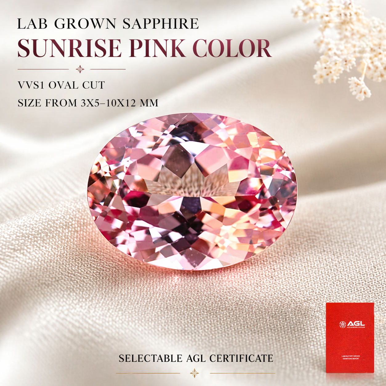 Lab Grown Sapphire Sunrise Pink Color Oval Shape Quality Pendant Gemstones for Charms Jewelry Making Selectable AGL Certificate