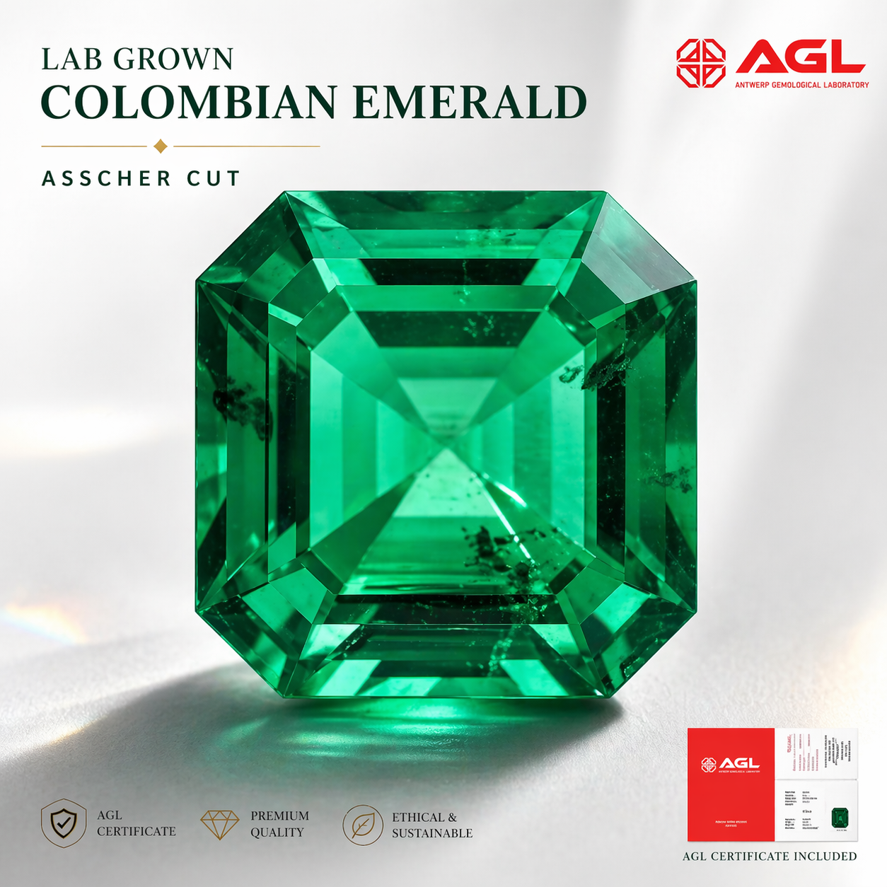 High Quality Lab Grown Colombian Emerald Asscher Cut Hand Cutting Hydrothermal Emeralds Jewelry Making AGL Certificate