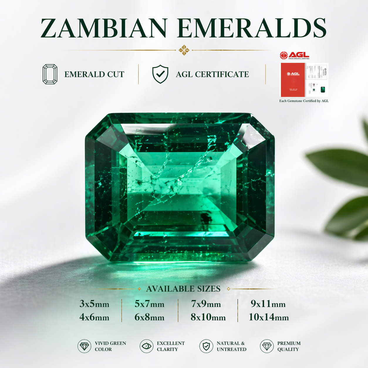 Lab Grown Zambia Emeralds Asscher Cut Hydrothermal Hand Cutting with Cracks Inclusions Inside AGL Certificate